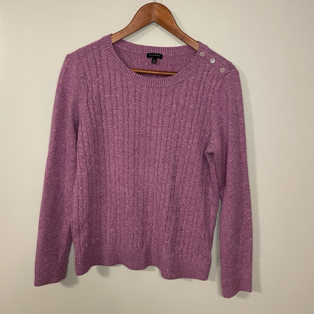 Talbots Women's M Cable Knit Pink Speckled Sweater Donegal Soft Girl Preppy Cozy